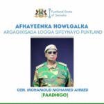 Gen. Maxamuud Maxamed Axmed (Faadhigo) oo loo magacaabay Afhayeenka Howlgalka Argagixisada looga sifeynayo Puntland